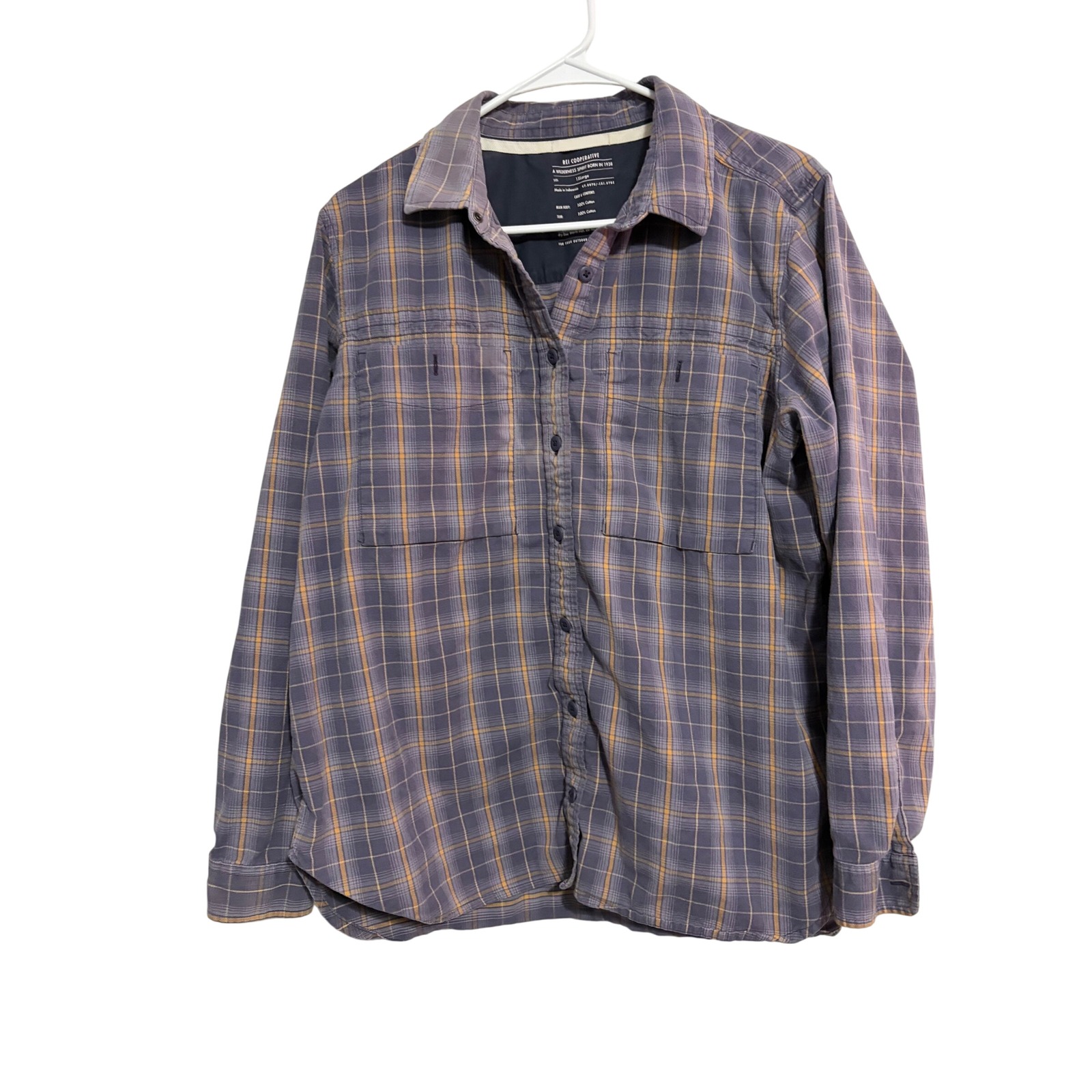 Rei Co-Op Button Down Plaid Shirt Purple Orange Cotton Outdoor 1xlarge Gorpcore